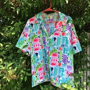 Fun and funky multicolored vintage summer button-up size 14